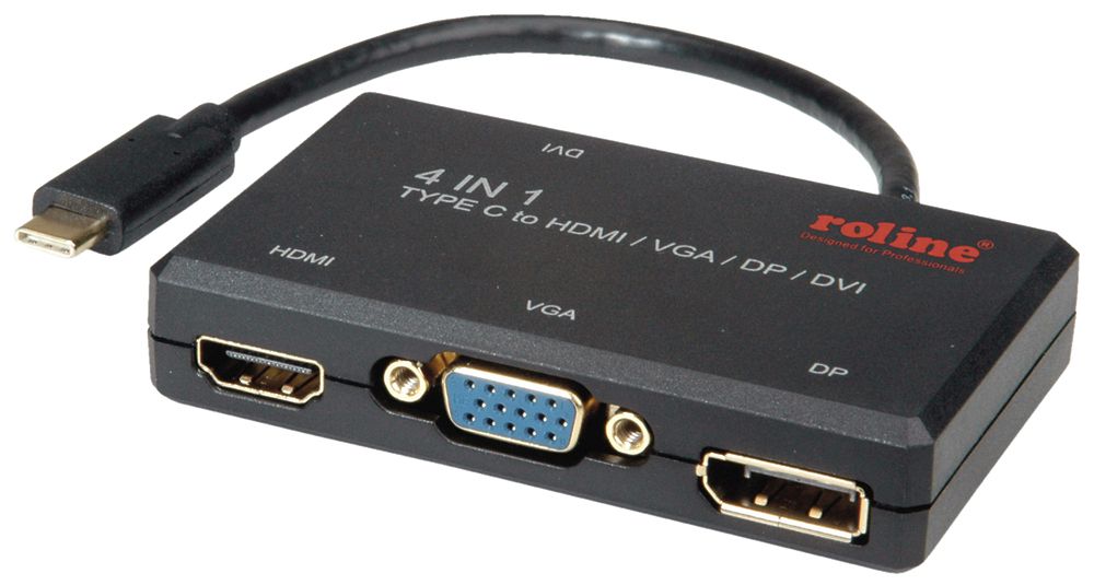 Display-Adapter ROLINE USB-C (USB 3.2 Gen2) → DP/DVI/HDMI/VGA 4K@60Hz