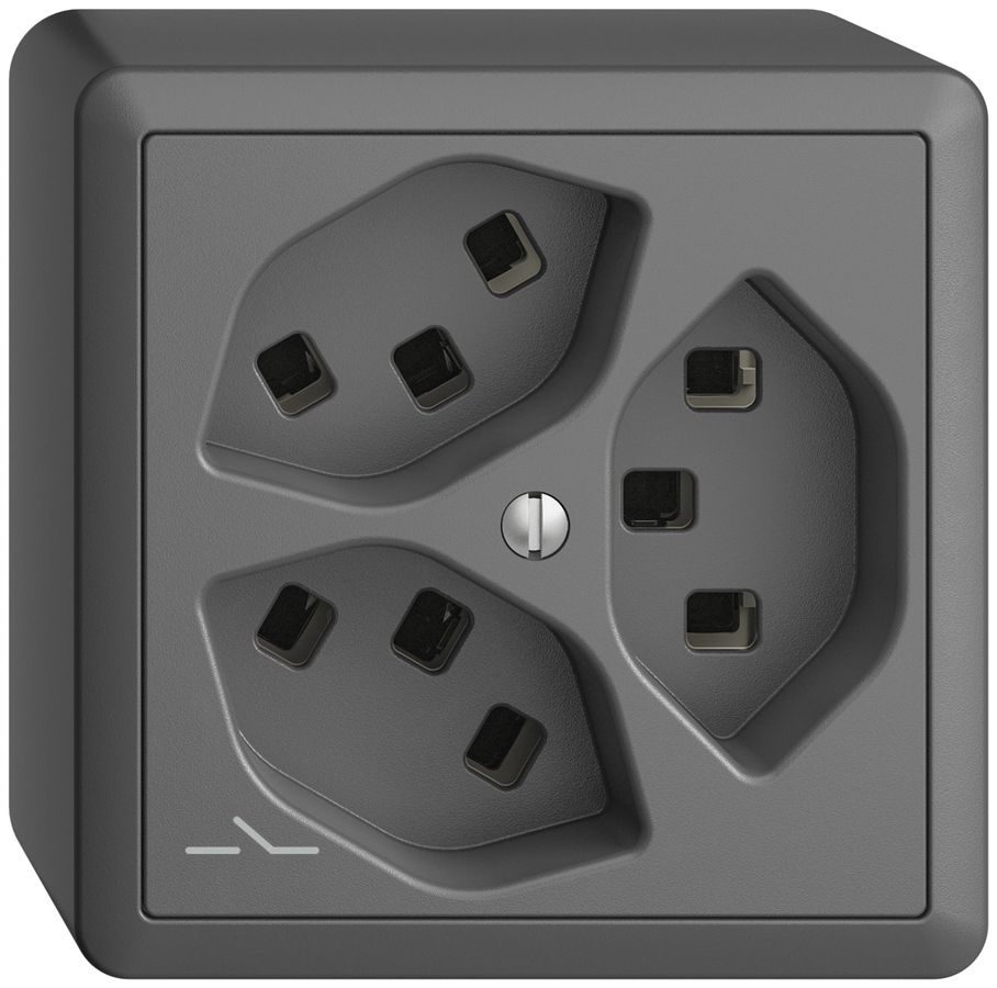 AP-Steckdose 3×T23 Feller EDIZIOdue FX54, 1×getrennt, Steckklemmen, dunkelgrau