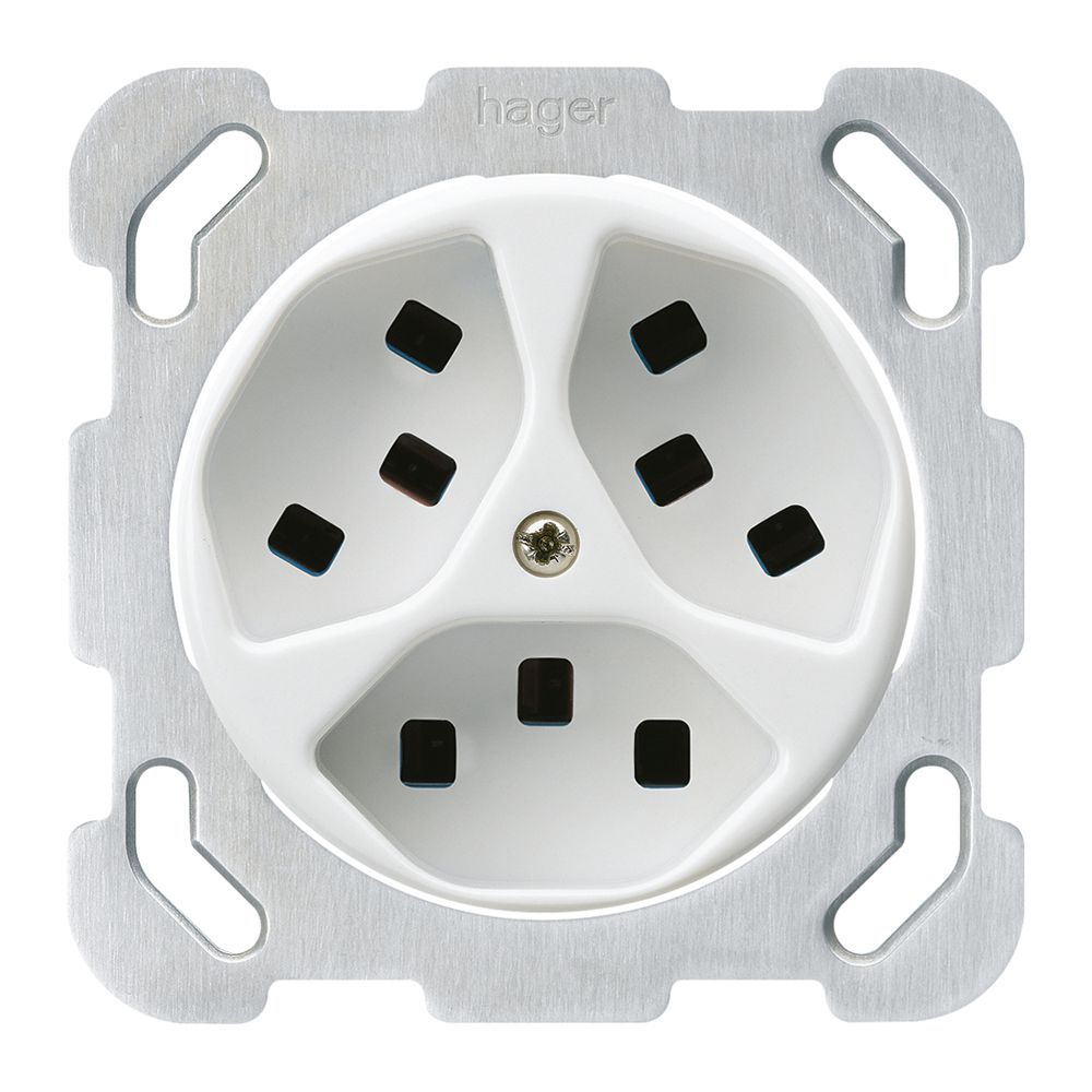 UP-Steckdose Hager basico 3×Typ 23 B weiss