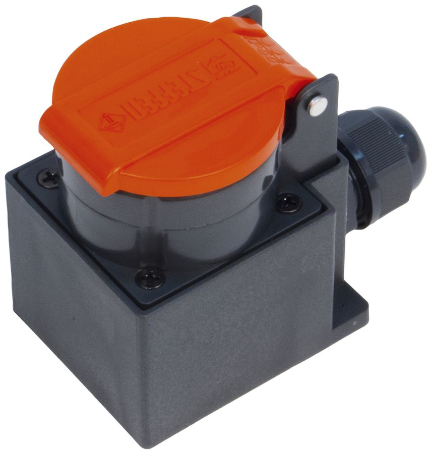 Presa AP Steffen 1×T15 3P 10A 440V IP55 coperchio rosso, nero