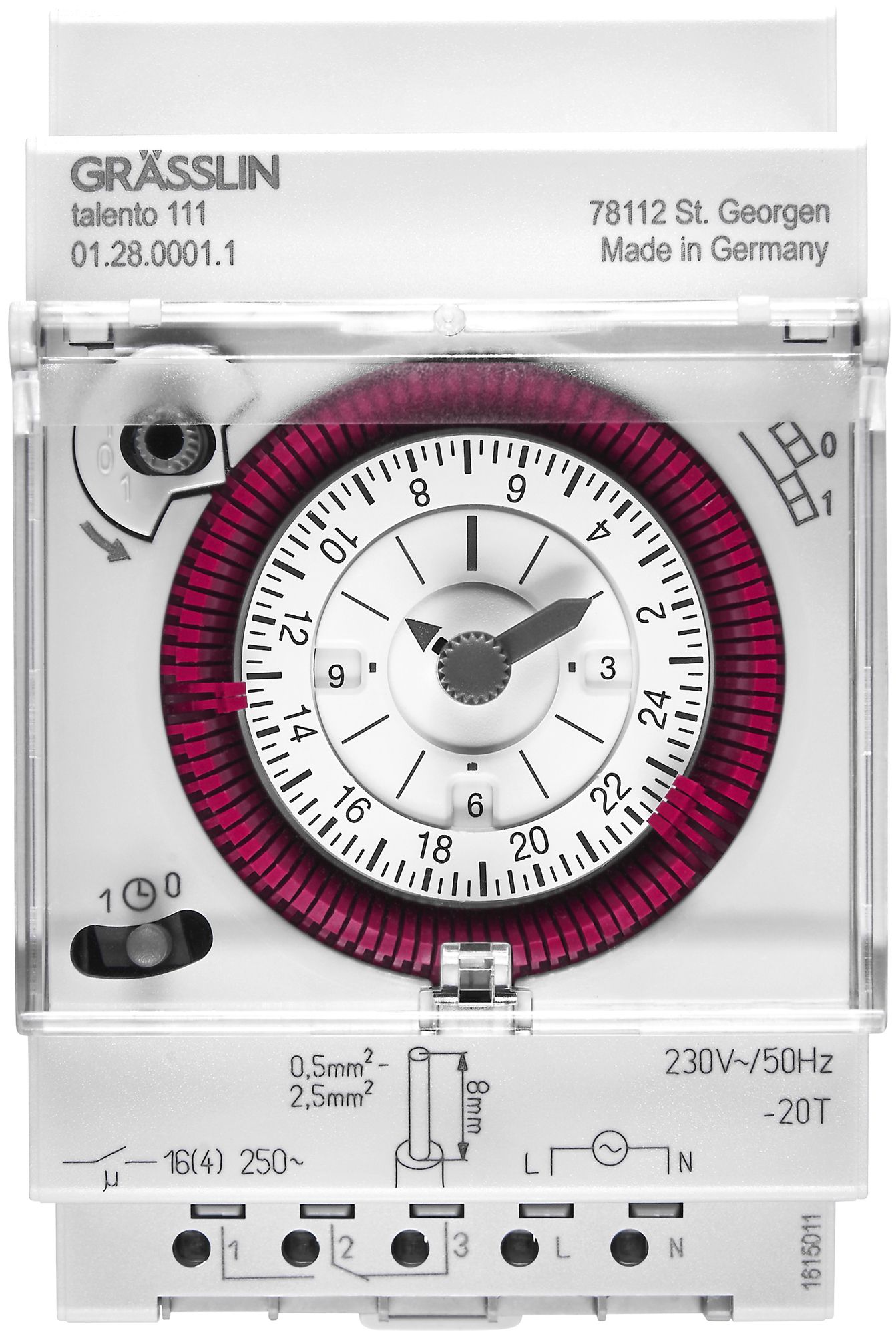 REG-Schaltuhr talento 111 1-0-Uhr plombierbar mit Steckklemmen