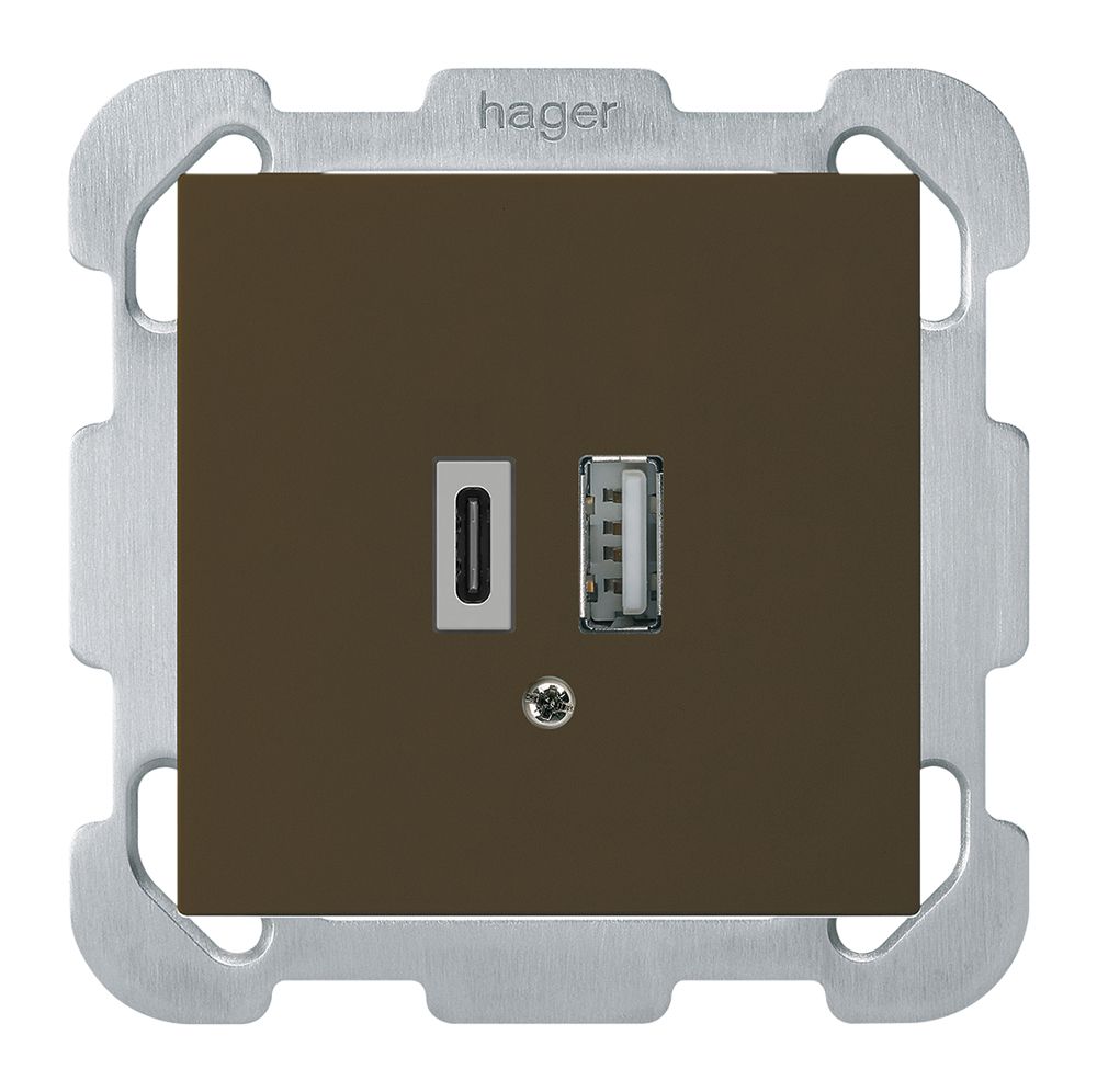 UP-USB-Ladesteckdose kallysto 18W PD 1×Typ A 1×Typ C Befestigungsplatte braun