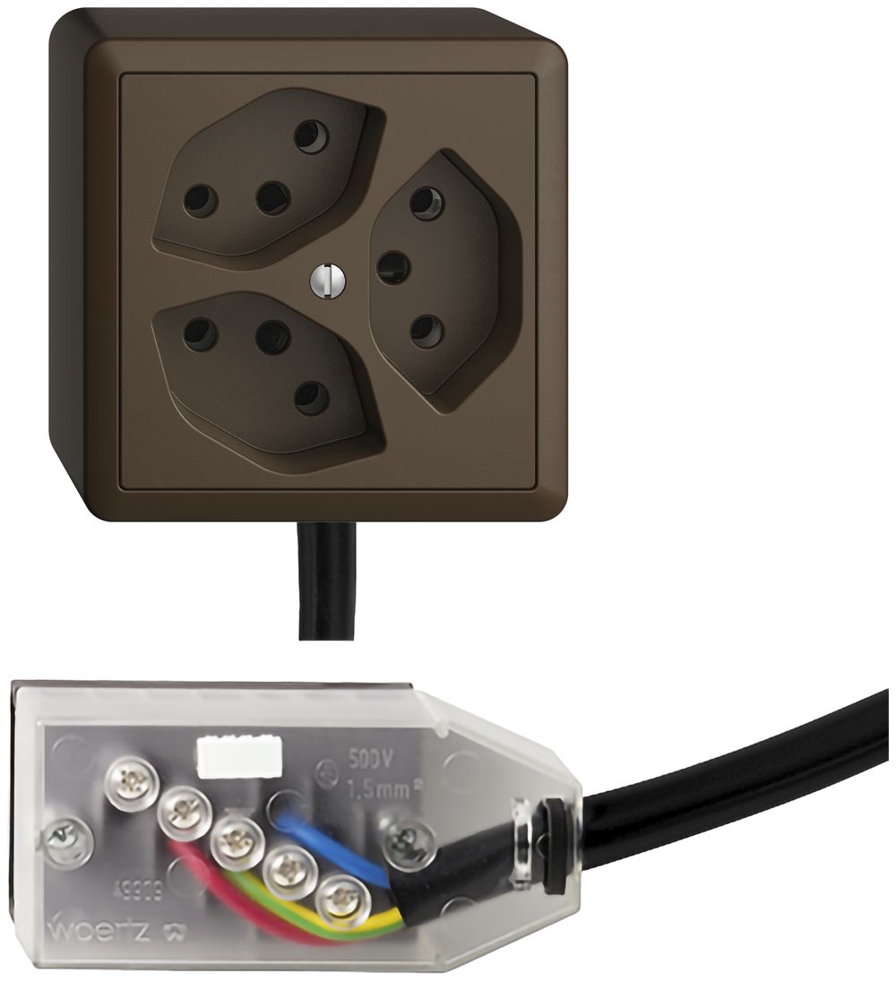 Prise AP EDIZIOdue 3×T13 L1 Snap coffee pour câble Technofil