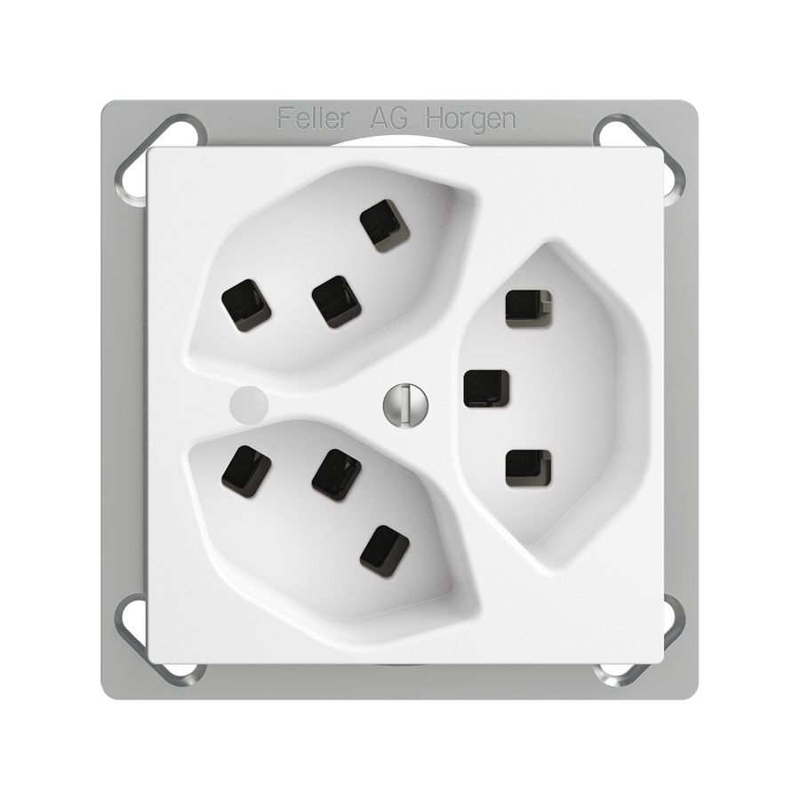 EB-Steckdose 3×T23 16A EDIZIOdue weiss mit LED grün, Steckklemme