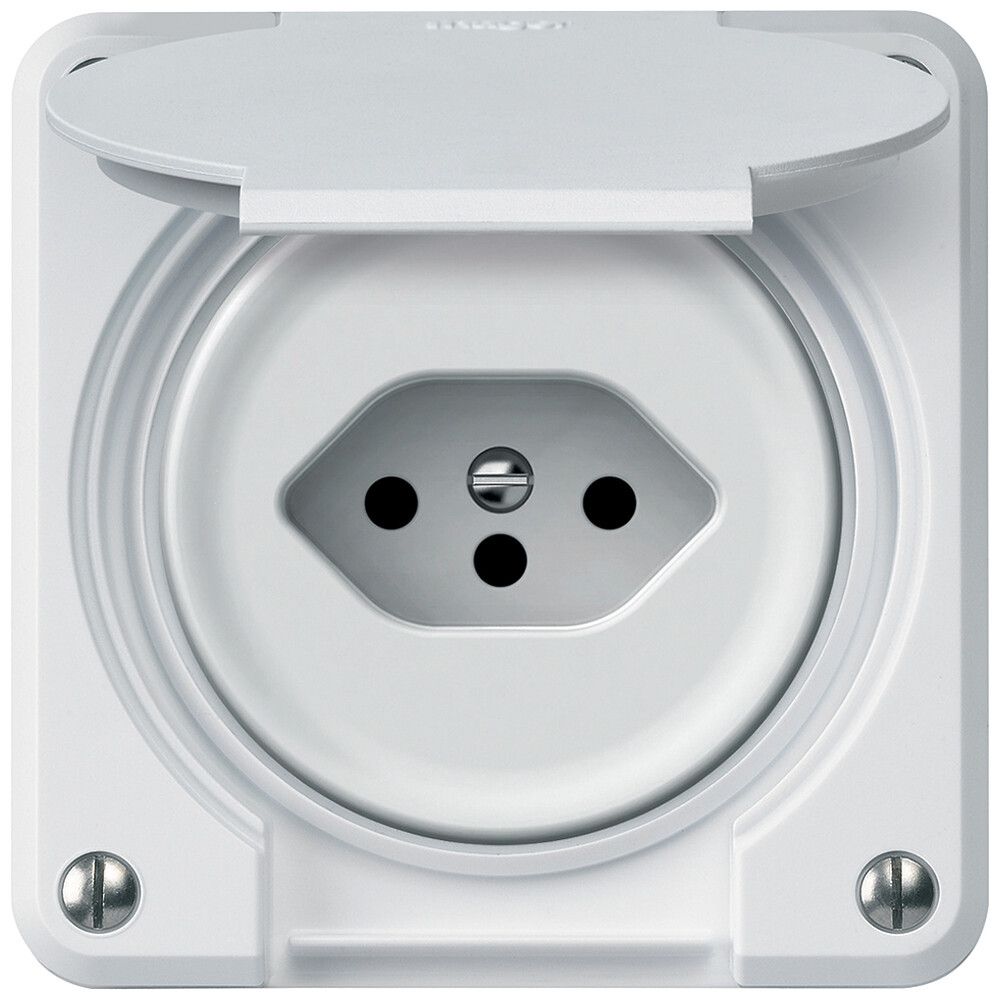 UP-Steckdose robusto 1×T13 10A 250V 86×86mm IP21 weiss