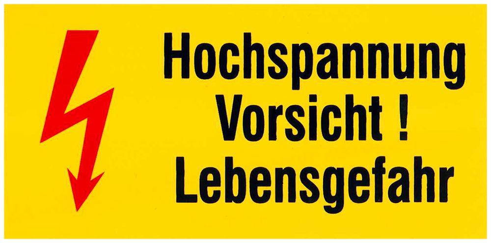 Plaque avertiss.(Hochspannung) 105×51mm mat. synth. jaune/noir