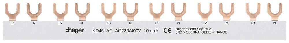 Kammschiene Hager 4P 4L Gabel 16mm² 80A 210mm weiss