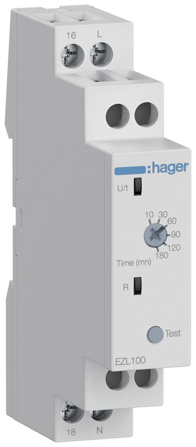 REG-Zeitrelais Hager EZL100, 230VAC, 10…180min, 1W 16A/250VAC, 1TE
