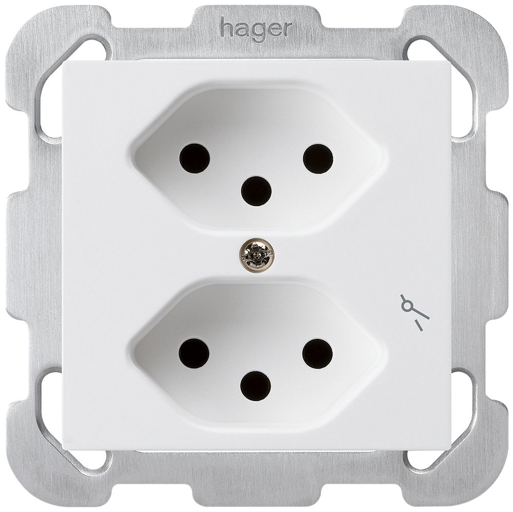 UP-Steckdose kallysto 2×T13/1 weiss mit Kinderschutz mit Befestigungsplatte