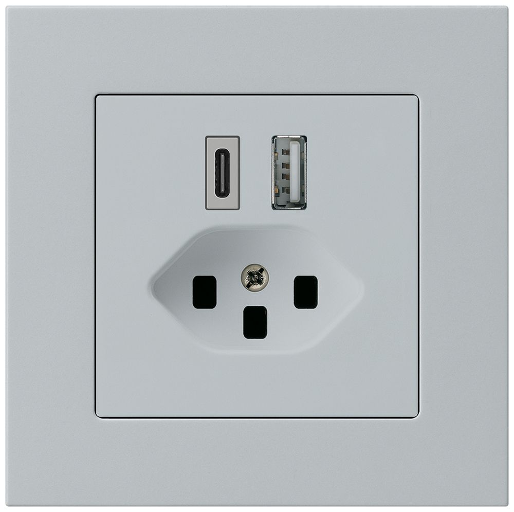 UP-USB-Ladesteckdose kallysto.pro 18W PD 1×Typ A 1×Typ C T23 hellgrau