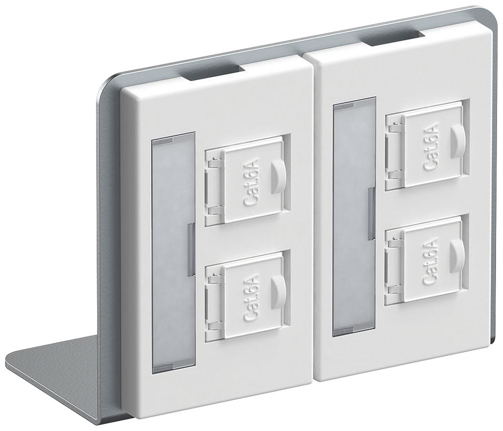 Winkelträger Hager mit 2×FLF und 4×RJ45 Kat.6A ungeschirmt weiss