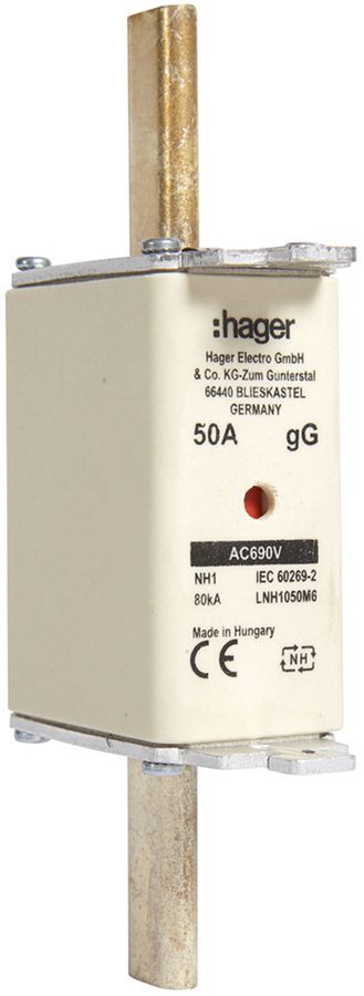 NH-Sicherung Hager DIN1c 690VAC 50A gG/gL Doppelkennmelder rostfrei