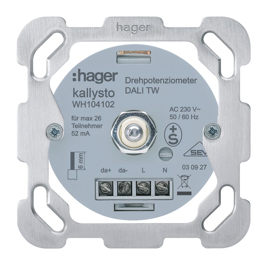 Intérieur pour potentiomètre de puissance DALI TW Hager avec plaque de fixation