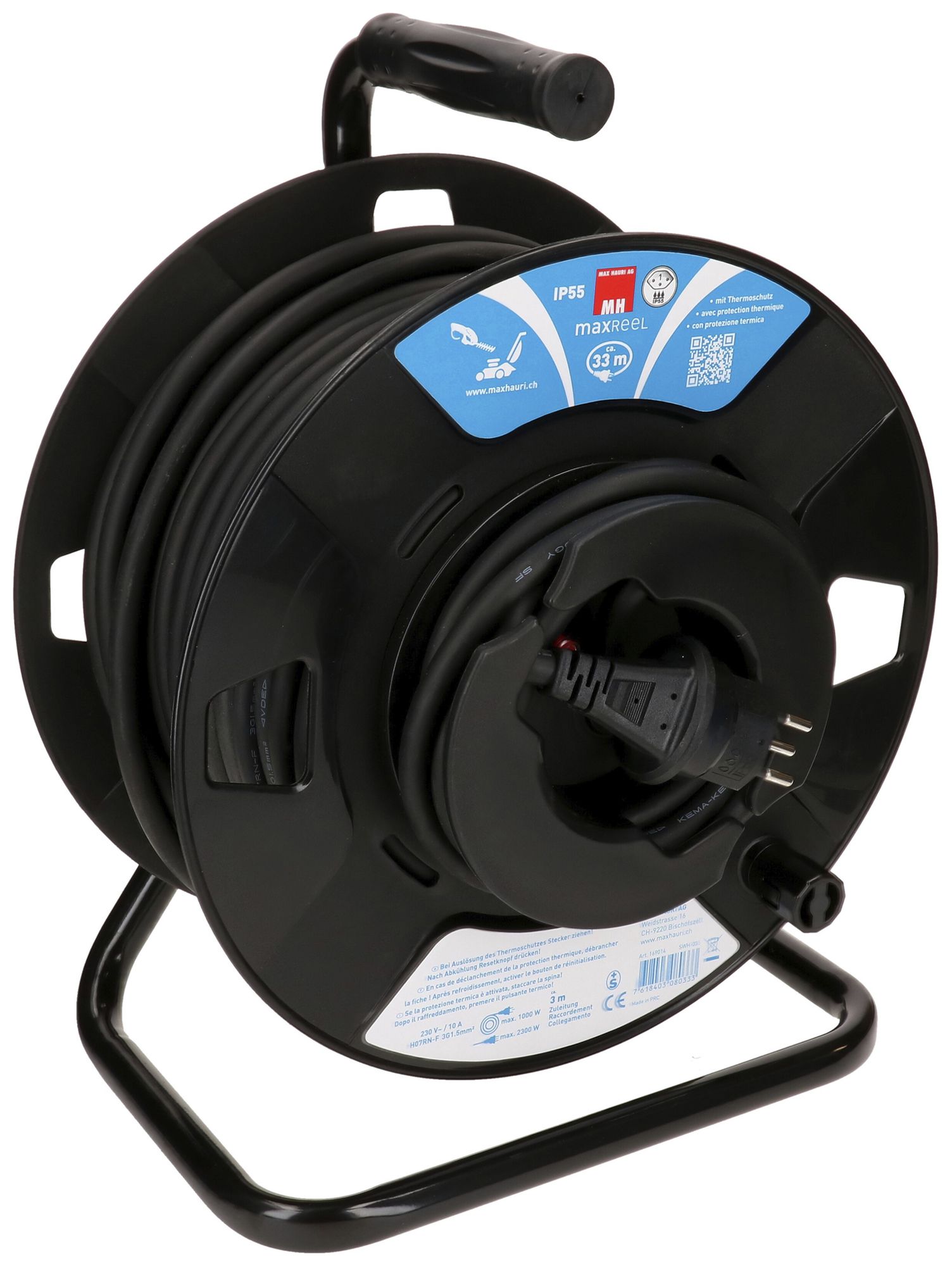 Kabelrolle MH maxReeL 1×T13 3×1.5mm² 33m IP55 schwarz