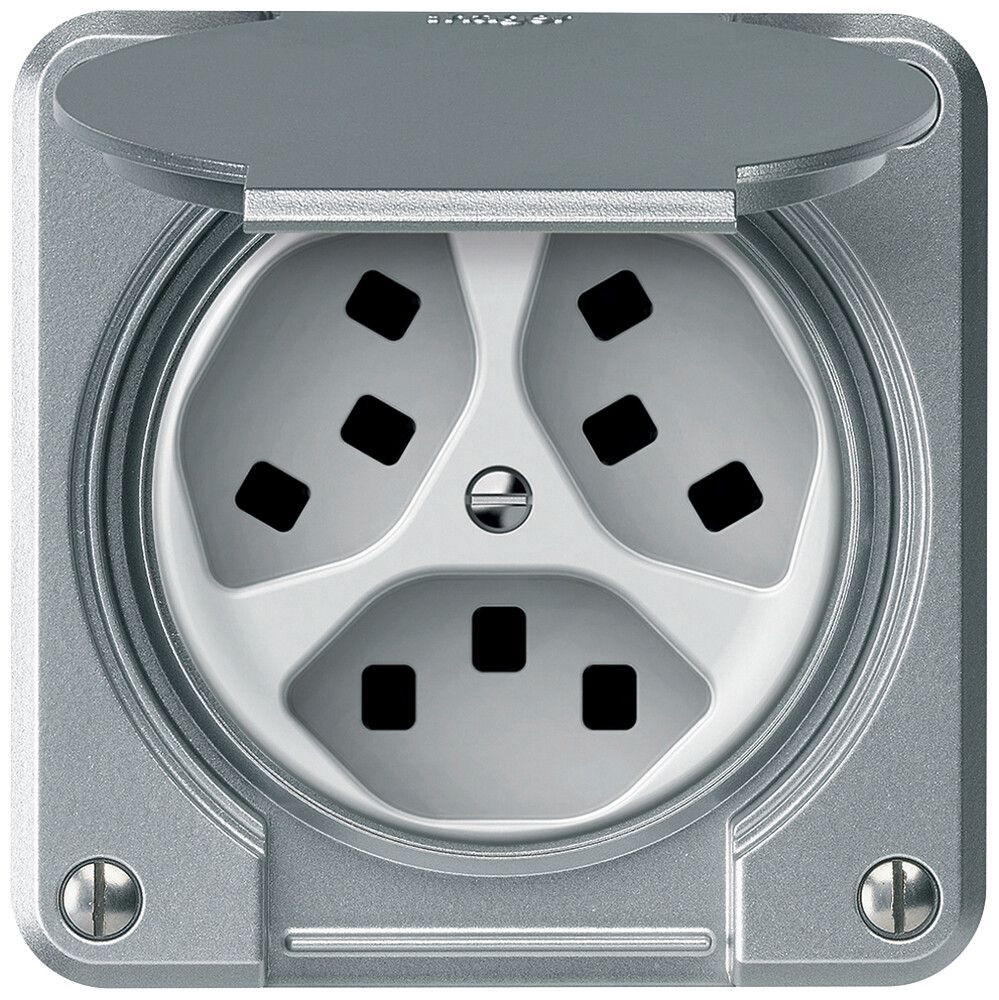 Presa INC robusto 3×T23 16A 250V 86×86mm IP21 alluminio