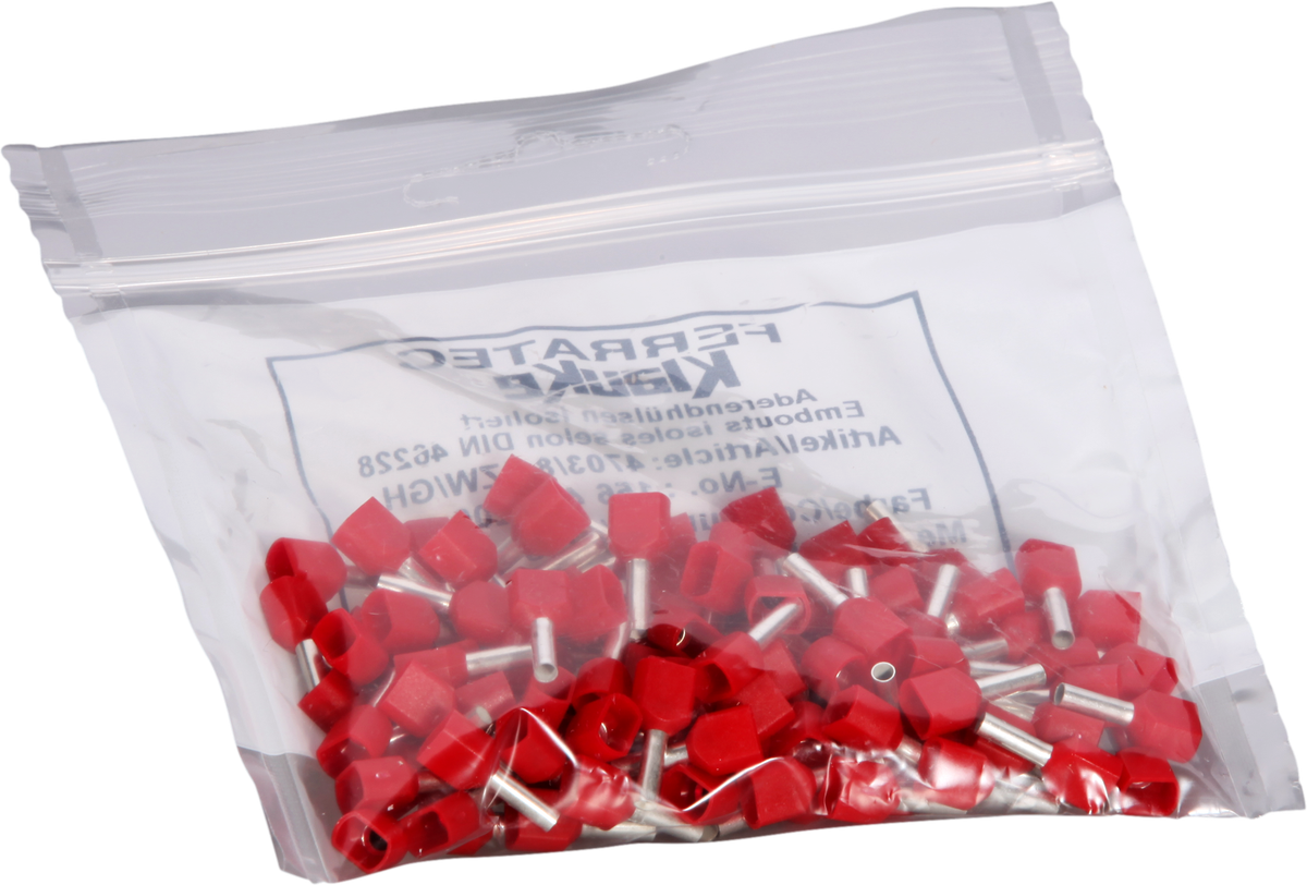 Capocorda doppio isolato 2×1mm²/8mm rosso