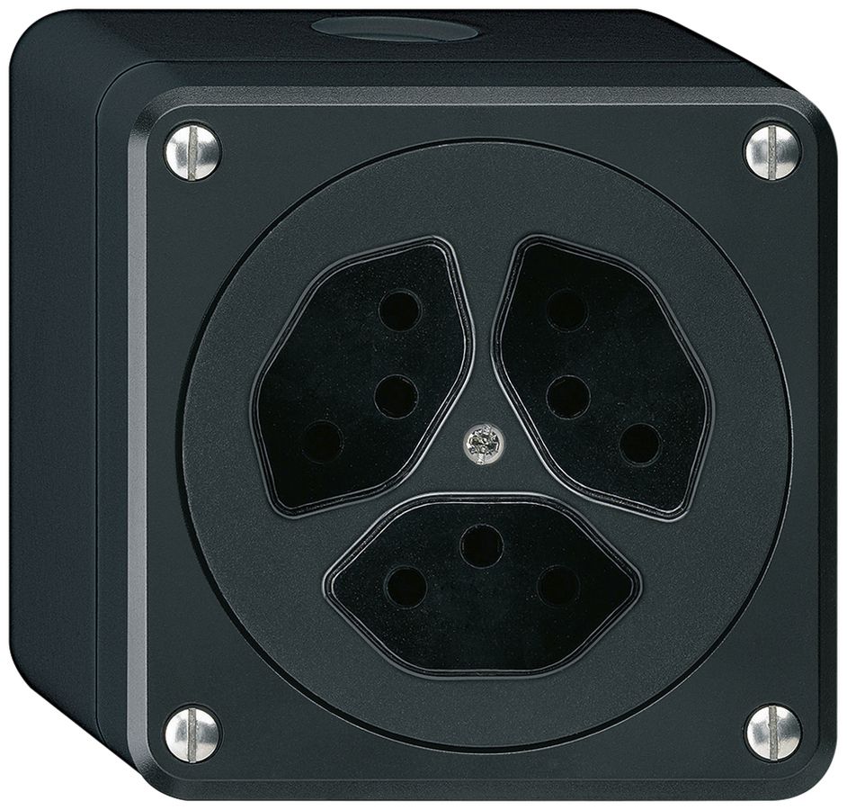 Presa AP robusto 3×tipo 13 nero senza copercchio