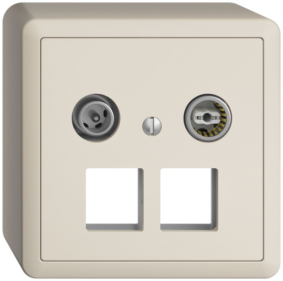 AP-Multimediadose 19dB Edue, Durchgangsdose, f.2×RJ45 Keystone, mit Kappe, crema