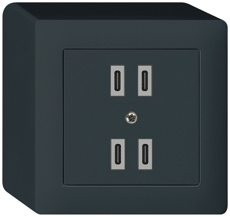AP-USB-Ladesteckdose Hager kallysto 2×C-C 2×20W oder 4×10W 5V 86×86mm schwarz