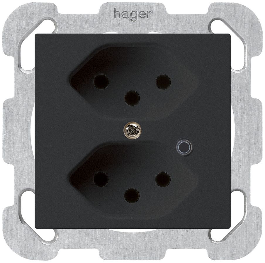 Presa INC Hager kallysto 2×T13 illuminato B nero
