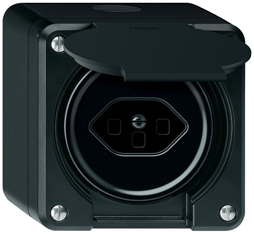 AP-Steckdose robusto 1×T23 16A 250V 86×86mm IP21 schwarz