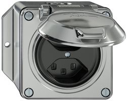 AP-Steckdose ELEMENT 2×Typ 23 16A 250V IP20 mit Klappdeckel aluminium