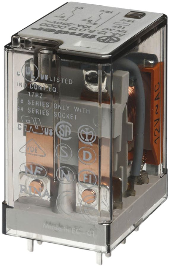 Relais circuit imprimé mini Finder 55, 4C 7A/230VAC AgNi RT I