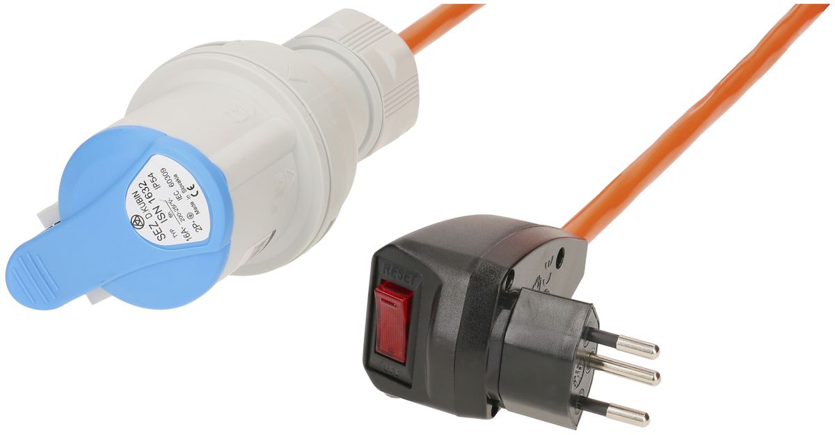 Verlängerung MH T12/CEE16A blau 230V PUR 3×1.5mm² PUR 1.5m  orange