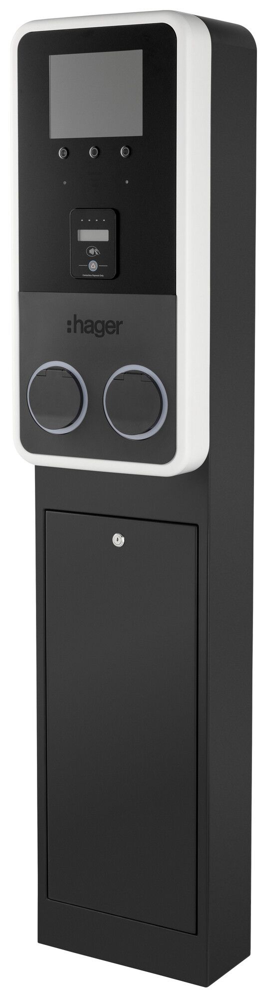 Ladestation Hager witty park 2 3Ph 22kW 2×22kW IP55 320×1480×210mm