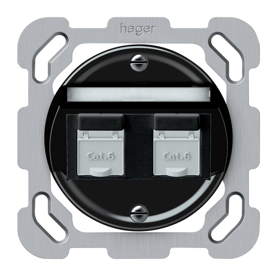 UP-Anschlussdose origin 2×RJ45 8(8) Kat.6 schräg 77×77mm schwarz