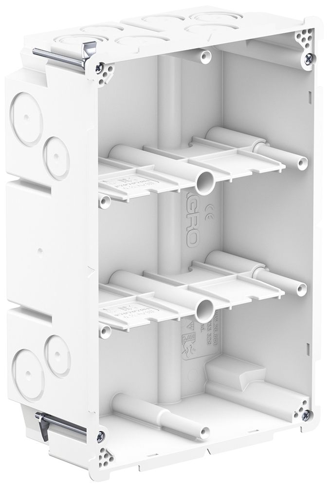 Hohlwanddose AGRO 3×2 850°C mit Laschen, M20/25, weiss