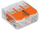 Morsetto di connessione WAGO 221 3×0.2…4mm² leva 32A 450V arancione trasparente