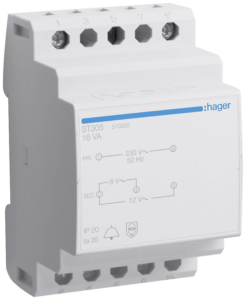 Piccolo trasformatore AMD Hager 16W 8V 12V 1.33A 3UM