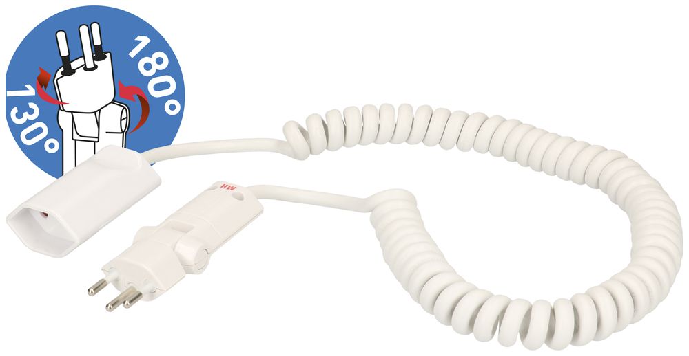 Cavo di prolunga MH T12/T13 180° Td 3×1mm² 4m a spirale bianco