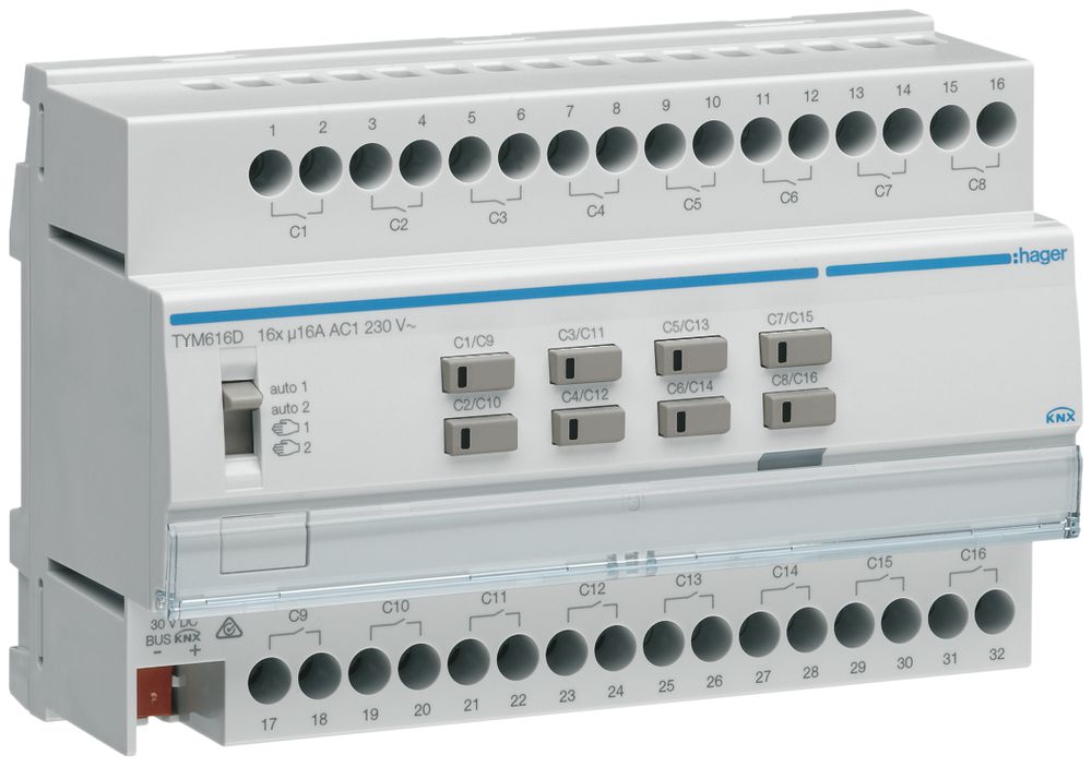 Module de sortie AMD KNX Hager system 16A charge C 16×