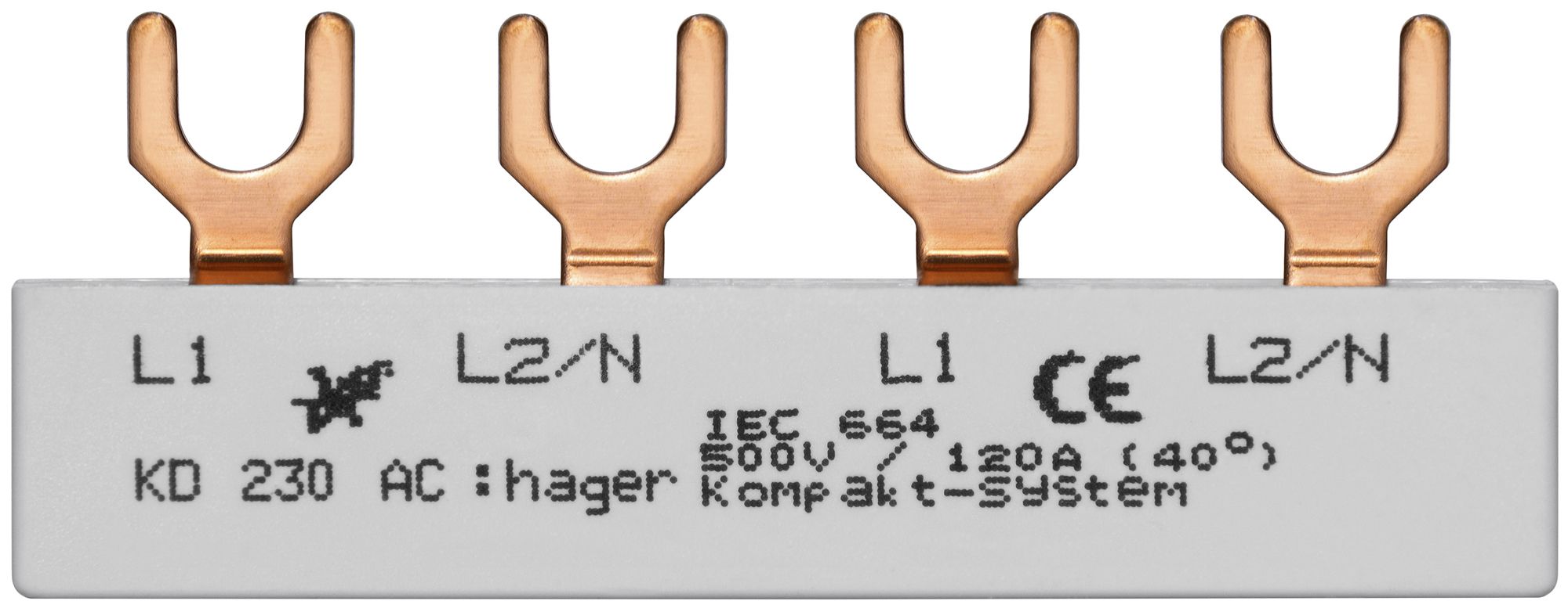 Kammschiene Hager 2P 2L Gabel 10mm² 120A 80×4mm grau
