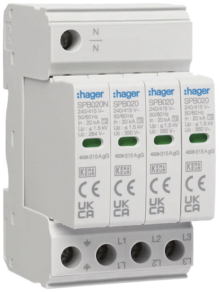 Überspannungsableiter Hager SPB420 20kA TN-S TT 4-Leiter 415V 4 TE