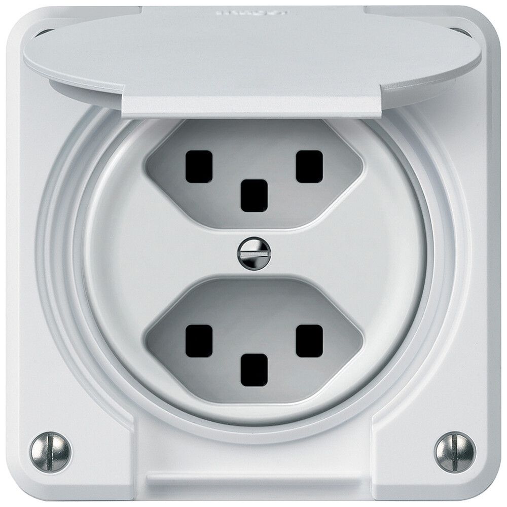 UP-Steckdose robusto 2×T23 16A 250V 86×86mm IP21 weiss
