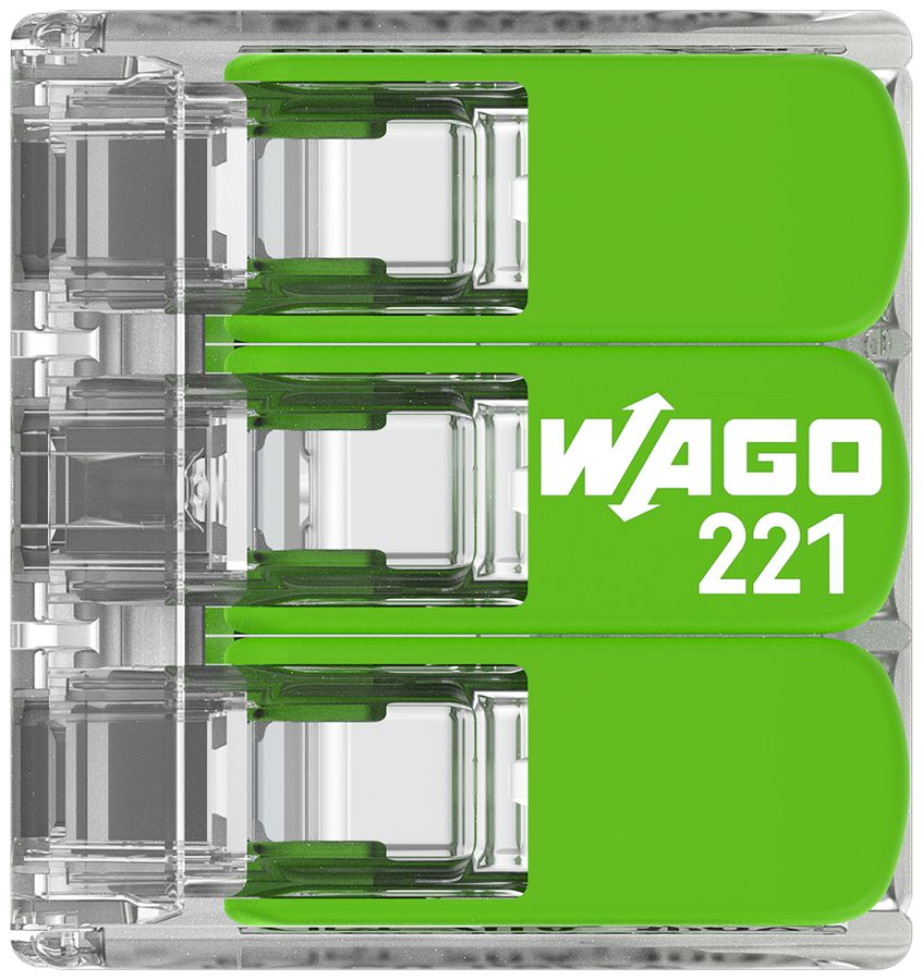 Morsetto per scatola WAGO 221-423 con leva in box 50×3L 0.2…4mm² 32A 450V ve