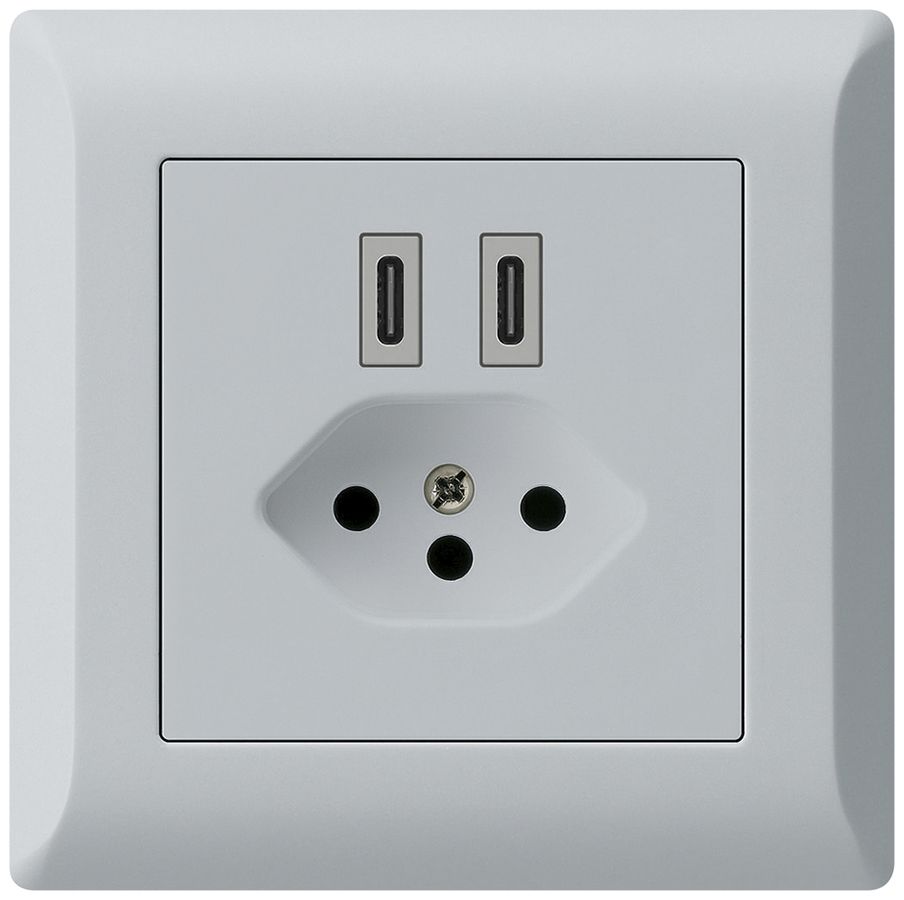 UP-USB-Ladesteckdose Hager kallysto.line C-C 20W+T13 5V 92×92mm grau