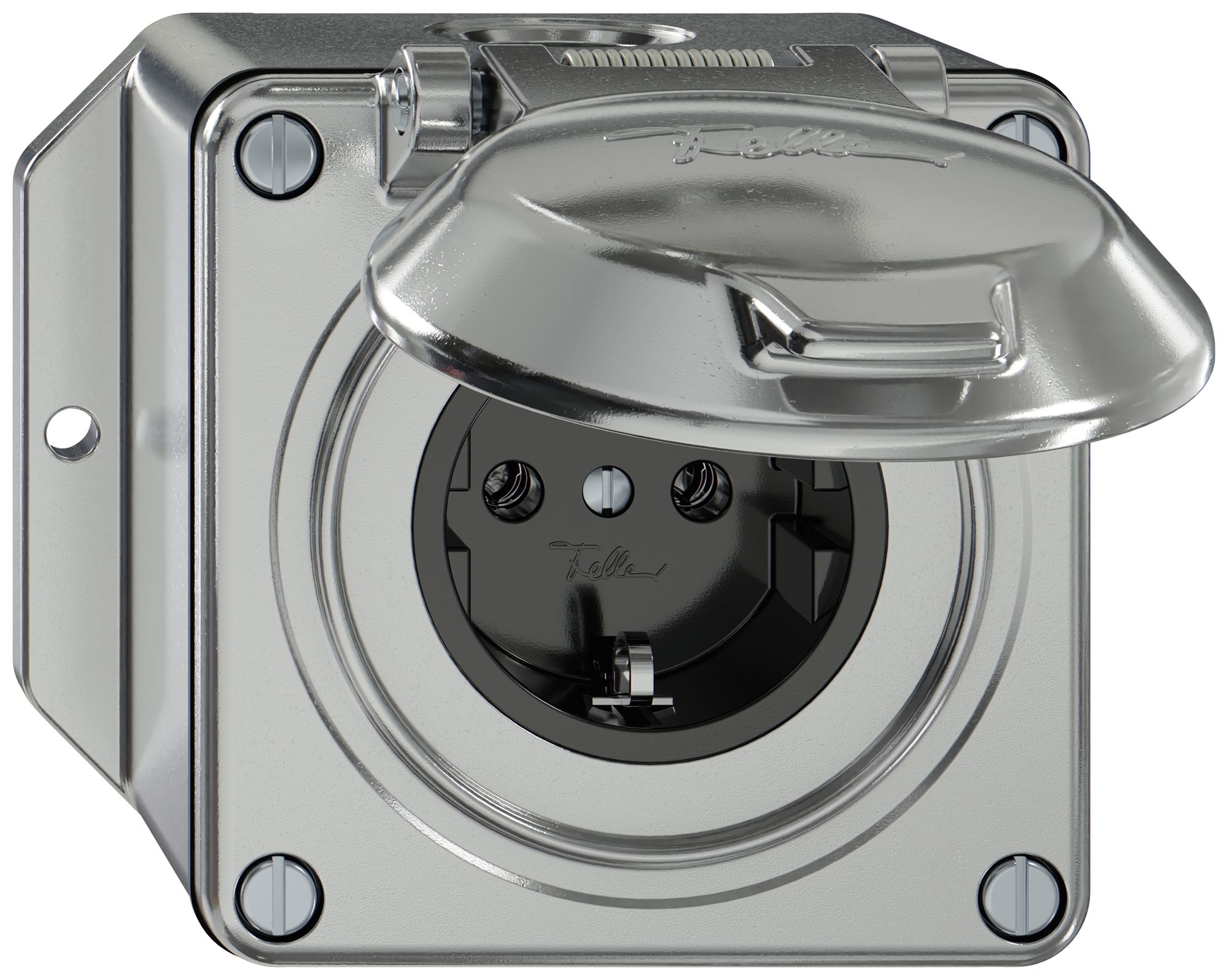 AP-Steckdose ELEMENT SNAPFIX® SCHUKO 16A 250V mit Klappdeckel IP44 alu