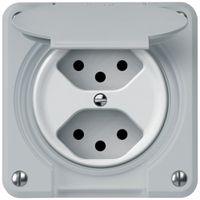 Steckdose FI robusto 1×T23 30mA 16A 250V 86×86mm IP21 grau