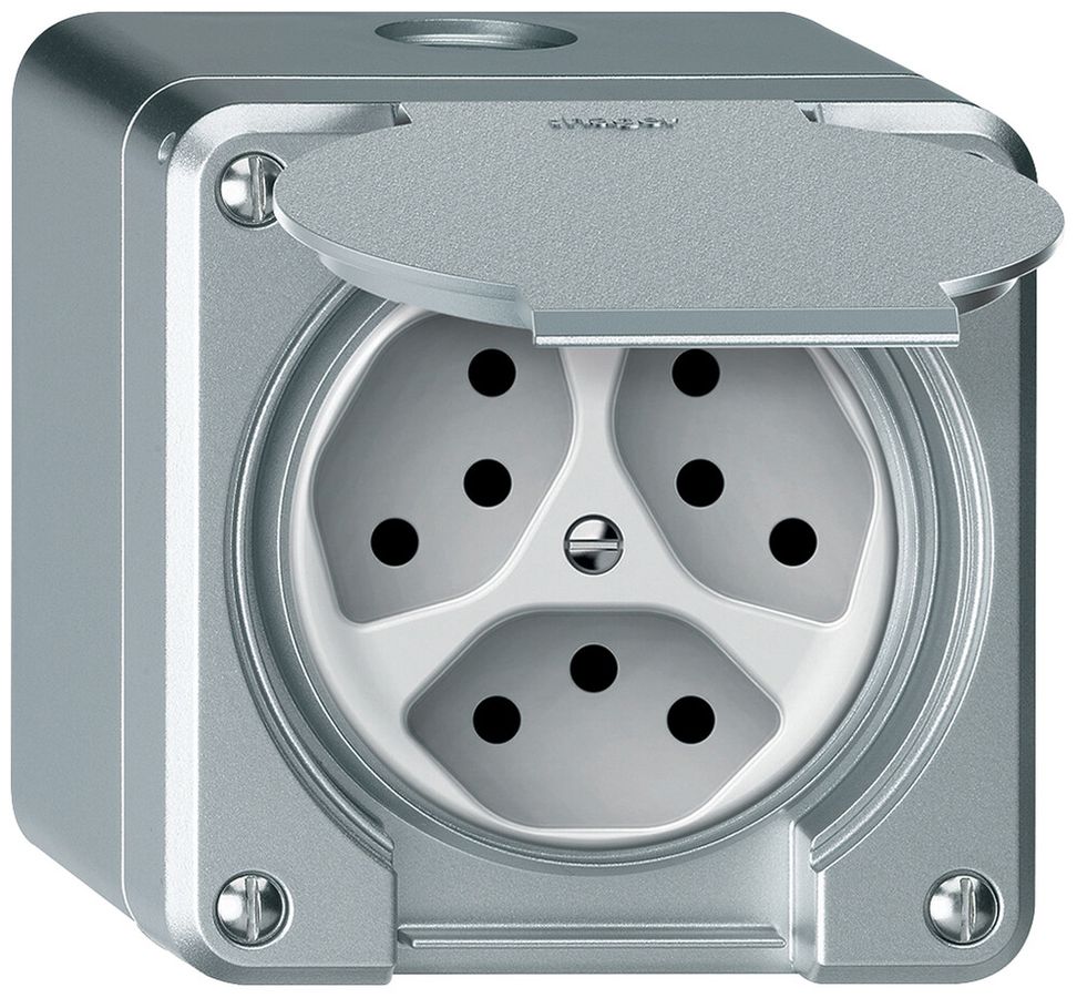 AP-Steckdose robusto 3×T13 10A 250V 86×86mm IP21 Aluminium