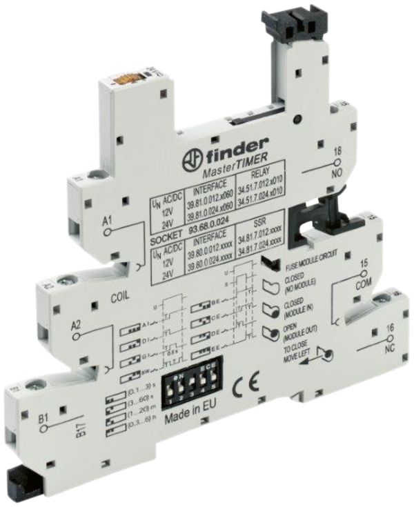 Socle pour relais Finder MasterTIMER p.relais Série 34, 12…24VUC bornes à vis