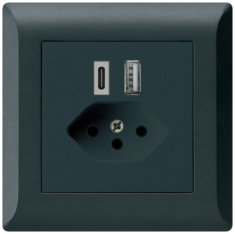 UP-USB-Ladesteckdose kallysto.line 18W PD 1×Typ A 1×Typ C T13 schwarz