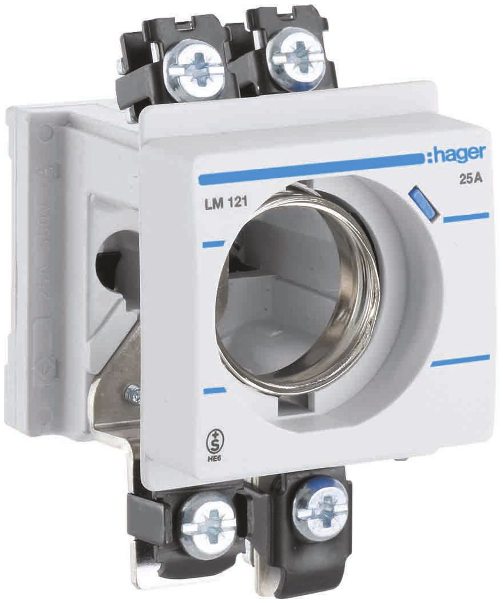 EB-Sicherungselement Hager DII+N 25A Frontabd. Einbautiefe 44mm L oben/NT unten