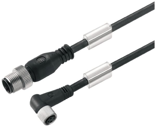 Câble Weidmüller M12/M8 3L 1.5m fiche droit/prise coudée PUR noir, M12=A