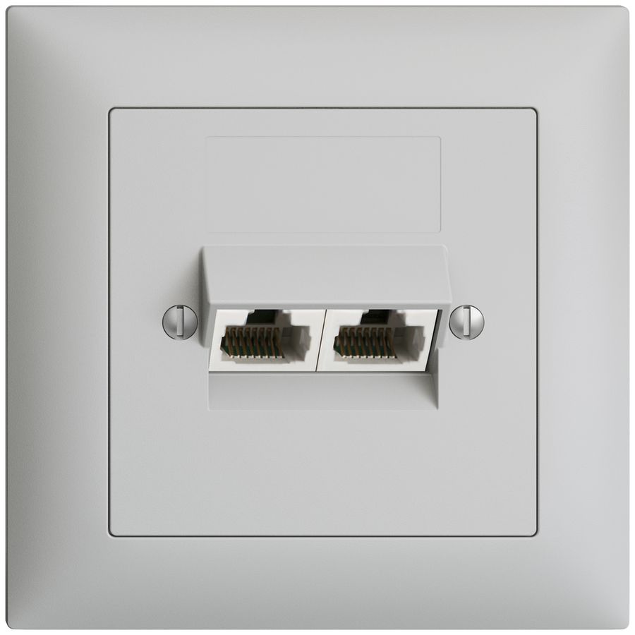 UP-Anschlussdose 2×RJ45/u 4P getr. EDIZIOdue hellgrau ITplus