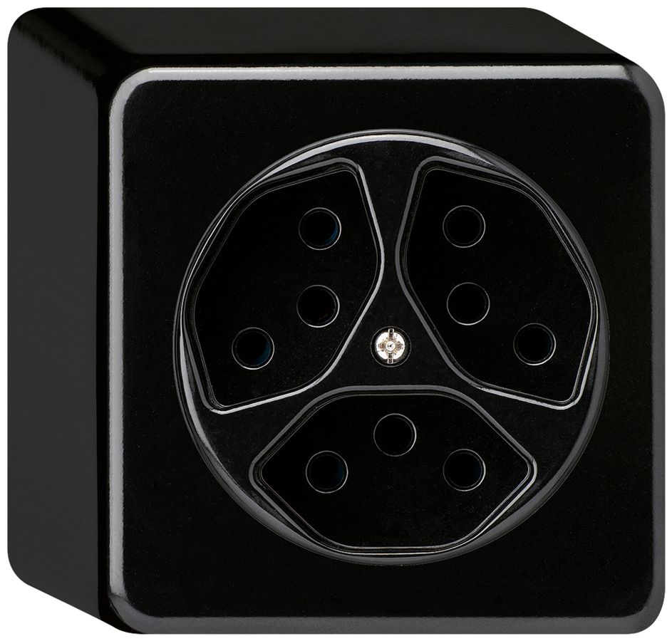 AP-Steckdose basico 3×Typ 13 schwarz H=54mm