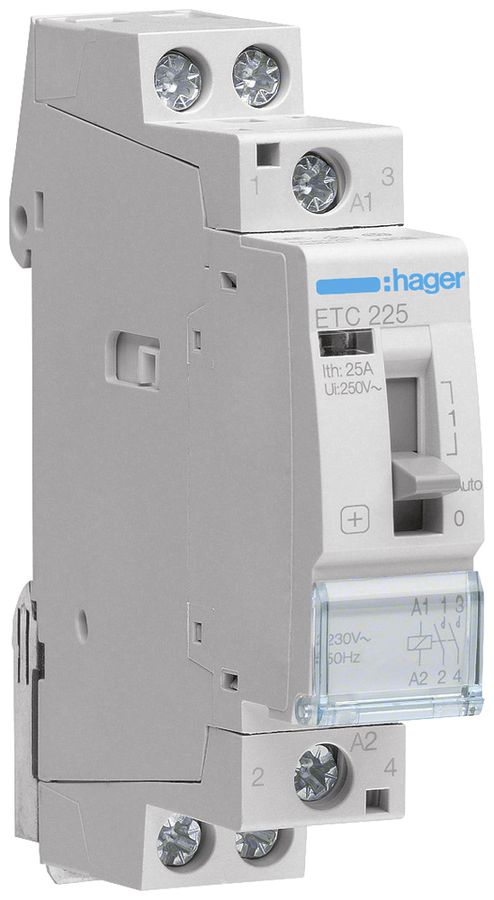 REG-Schütz Hager 230VAC 2 Schliesser 0 Öffner 25A mit Tag-/Nachtfunktion 2TE